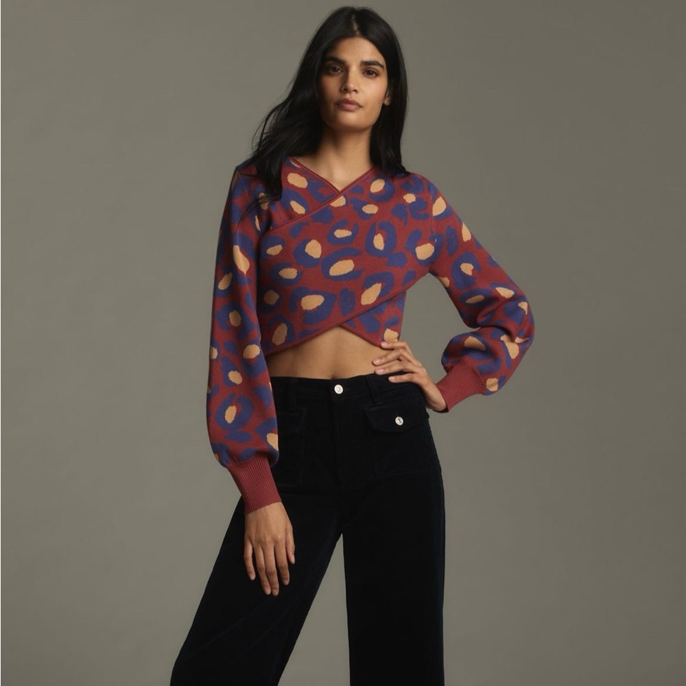 FARM Rio Leopard crop sweater.